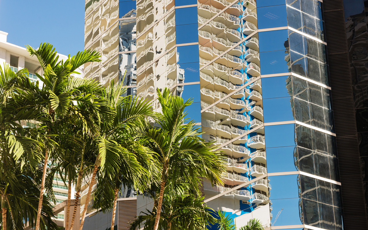 Modern glass-and-steel high-rise building in Miami