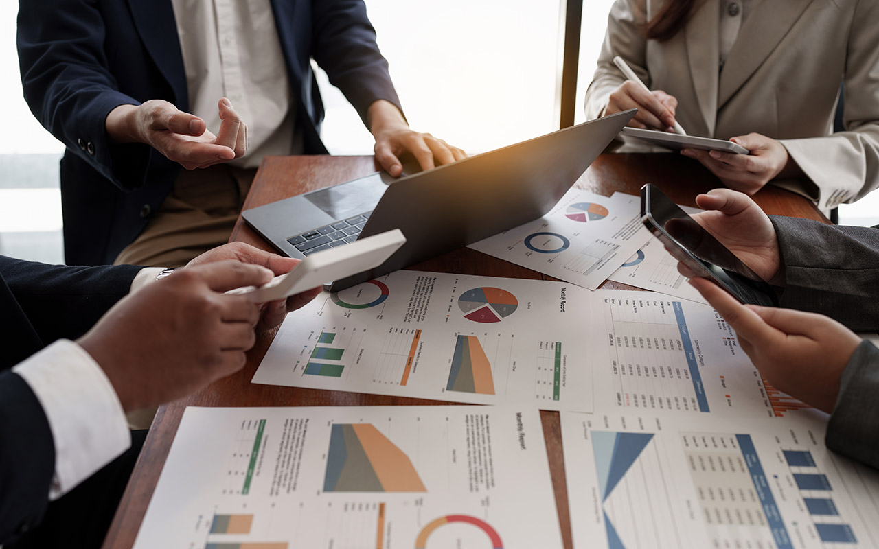 Group of Businesswoman and Accountant checking data document for investigation of corruption account. Anti Bribery concept - stock photo