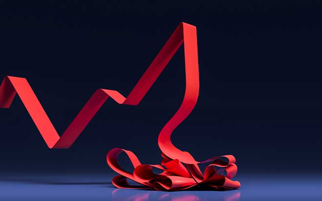red ribbon simulating a bankruptcy chart