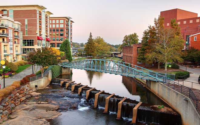 Image of downtown Greenville South Carolina city scape and bridge