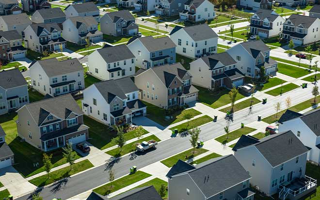 Numerous Suburban Tract Houses in Ann Arbor, Michigan - stock photo