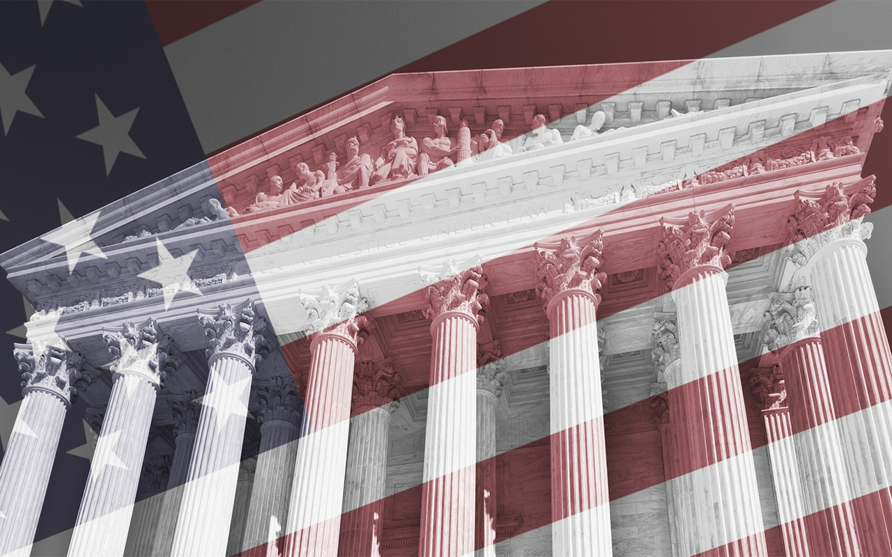 photo of Supreme Court building with American flag overlay