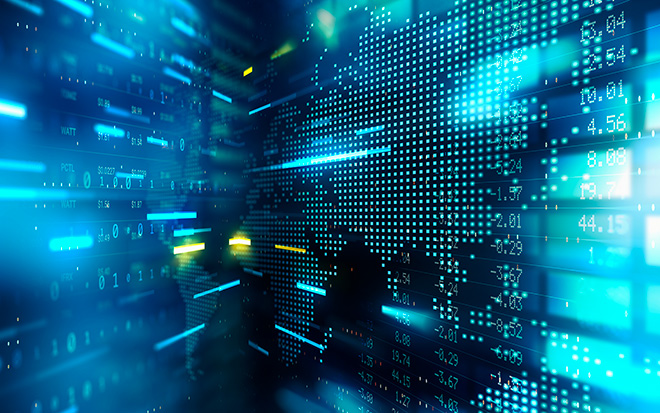 Digitally Generated Currency and Exchange Stock Chart for Finance and Economy Based Computer Software and Coding Display