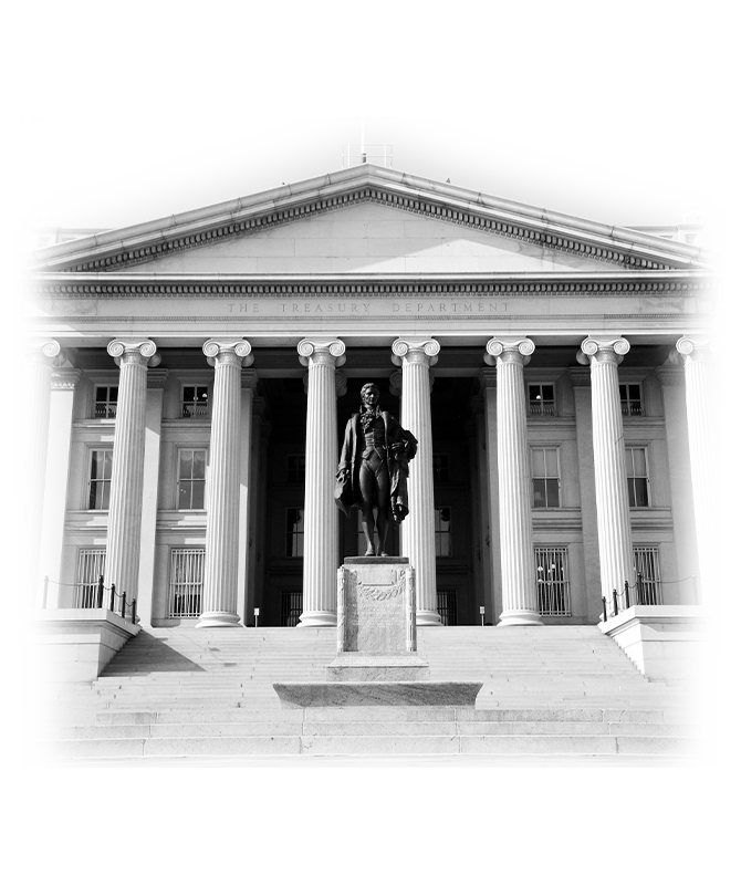 Us Treasury Department And Alexander Hamilton Statue In Washington Dc