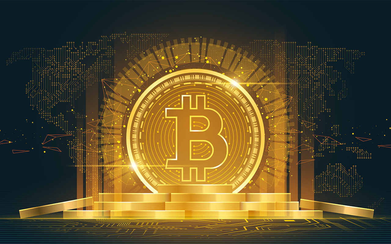 illustration of Bitcoin cryptocurrency with a pile of coins