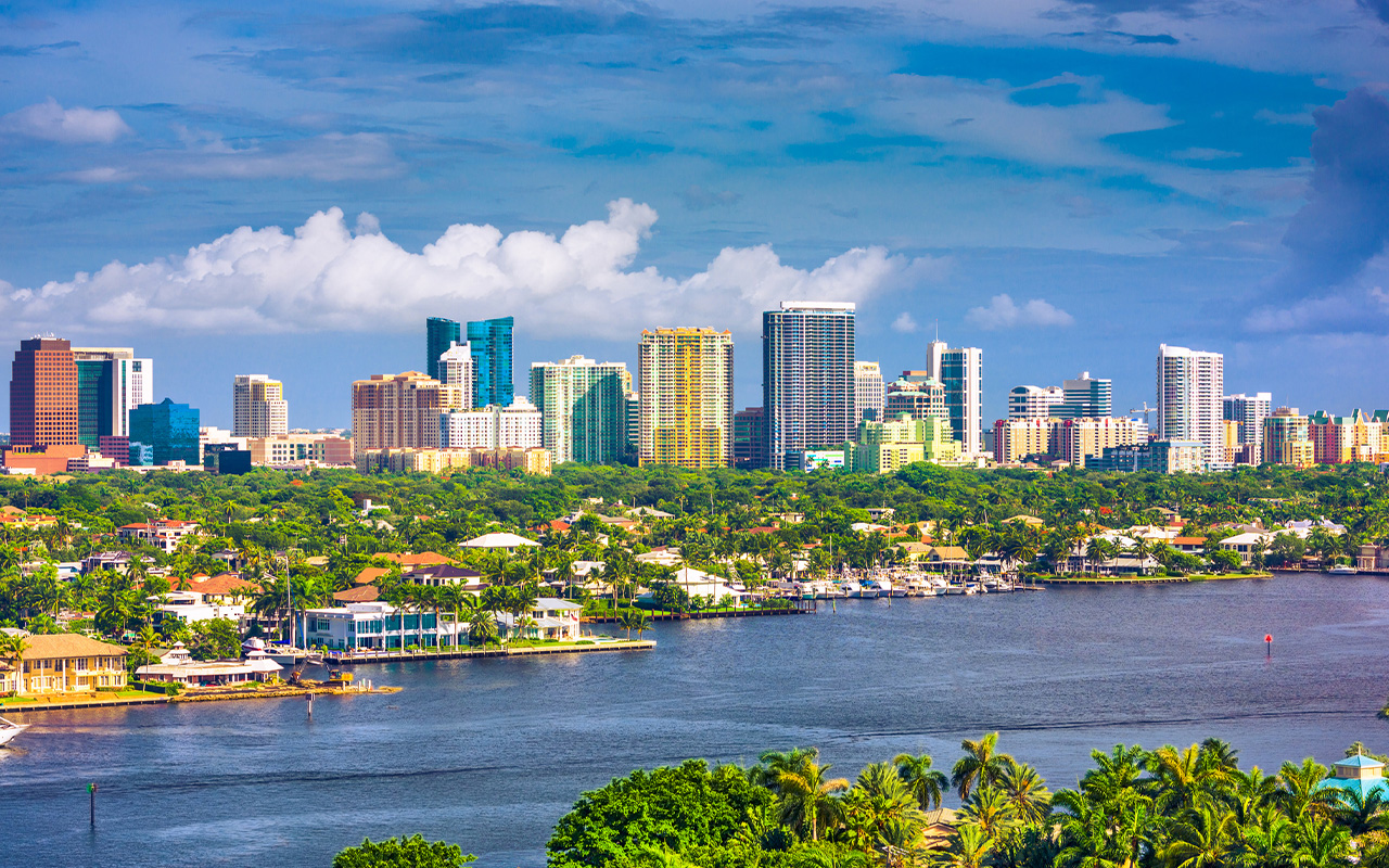 View of Fort Lauderdale skyline against a sunny sky