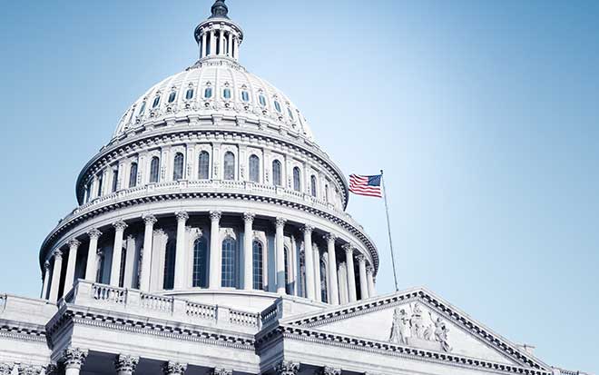 US Capitol with flag