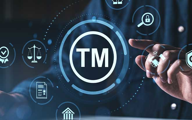 Trademark symbol on digital background. Representing modern digital intellectual property technologies and protection