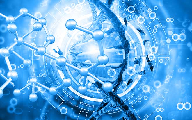 Atom. Molecular Structure. Science background. 3D Render