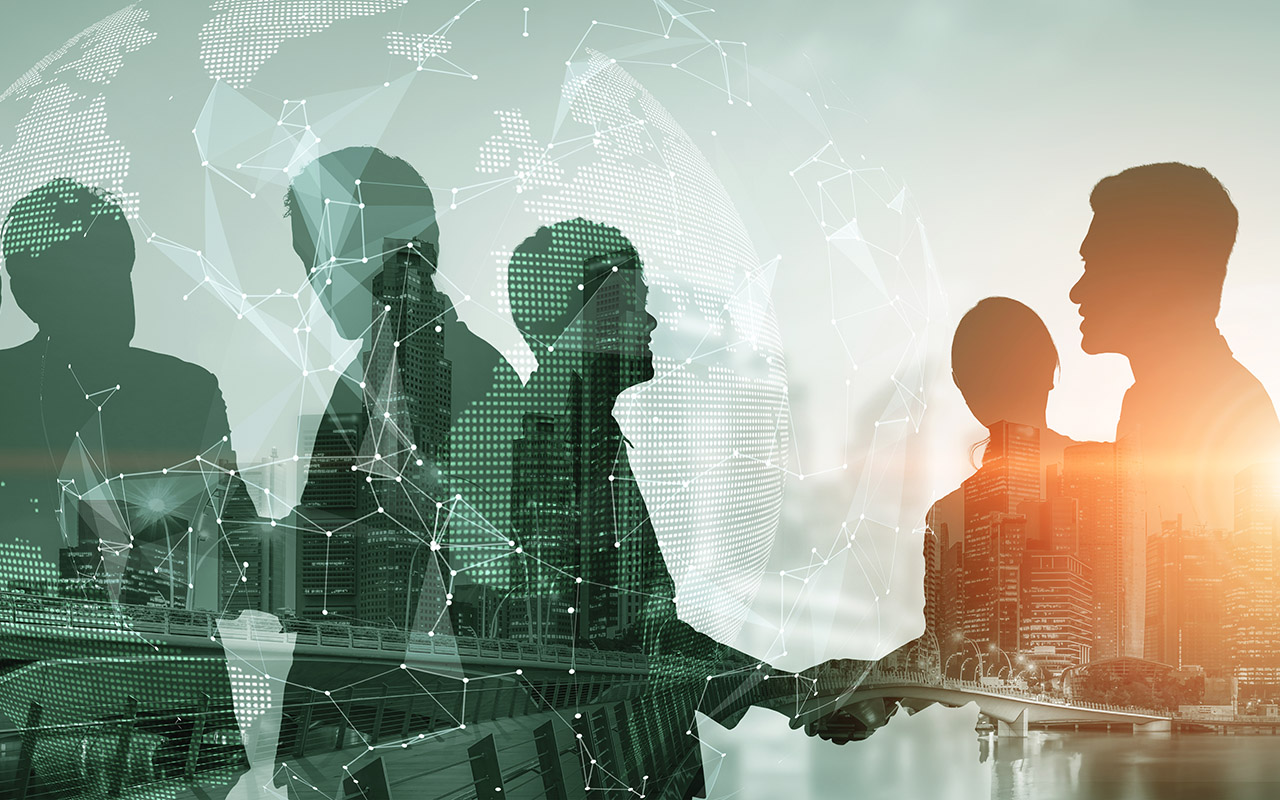 Silhouette view of business people team in group meeting - stock photo
