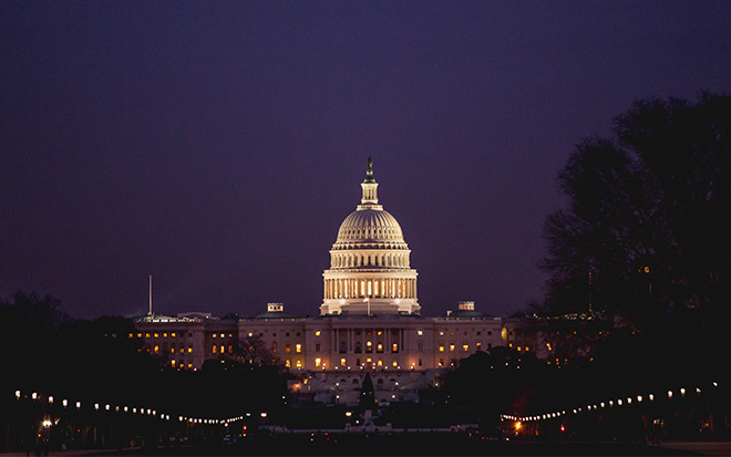 capital lit up in the night sky