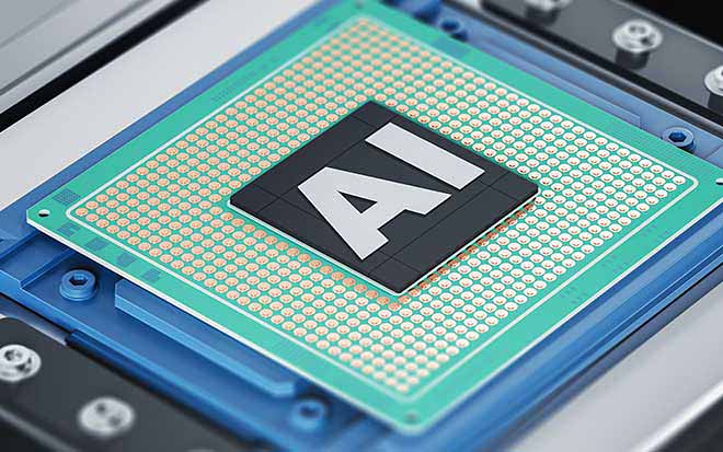 Image of a computer chip that reads 'AI'