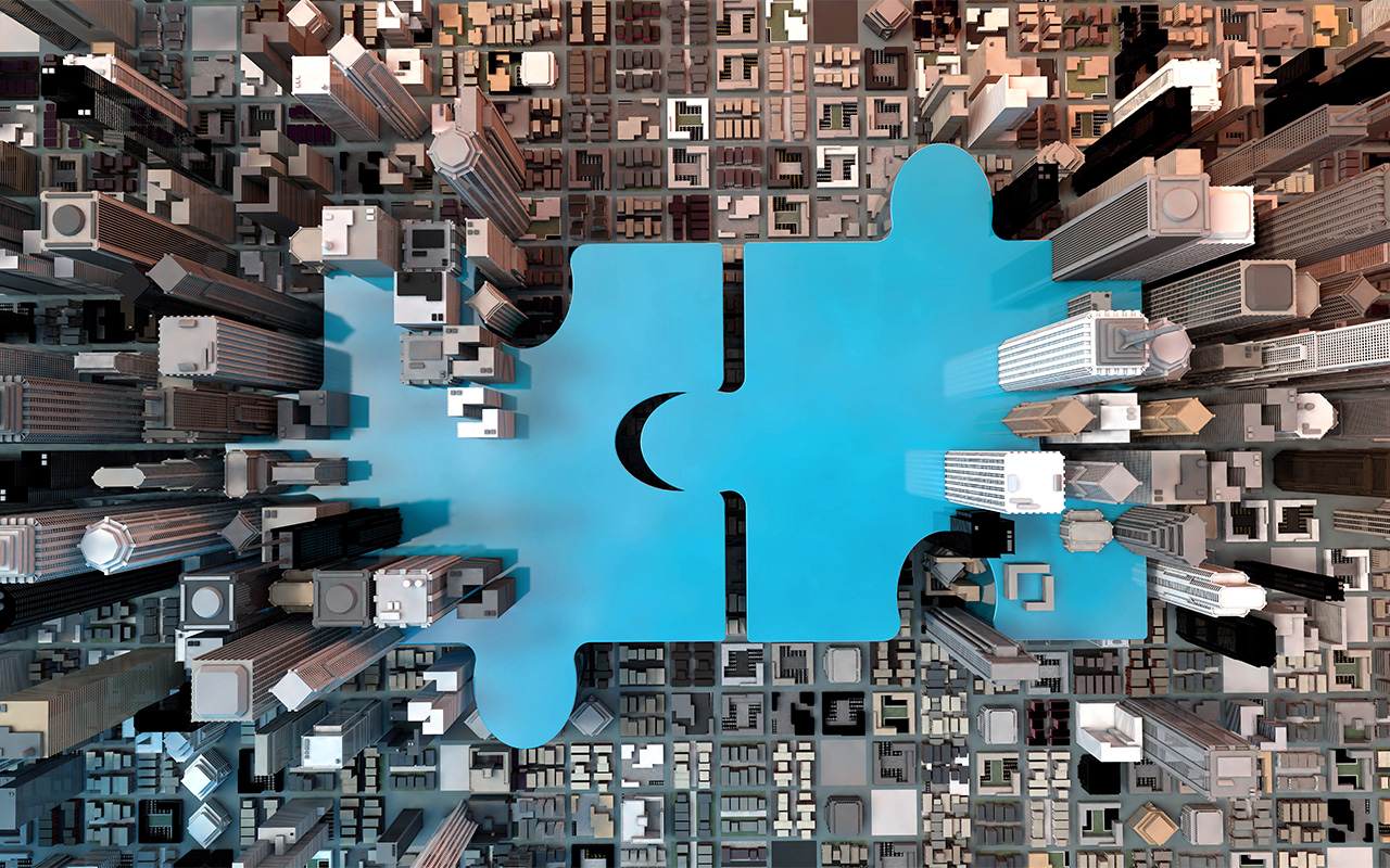 merger and acquisition business concept, join company on puzzle pieces, 3d rendering