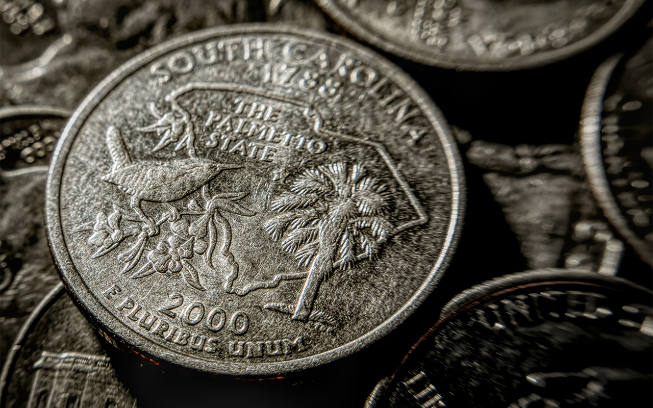 Quarter metal metallic silver coins of American dollar