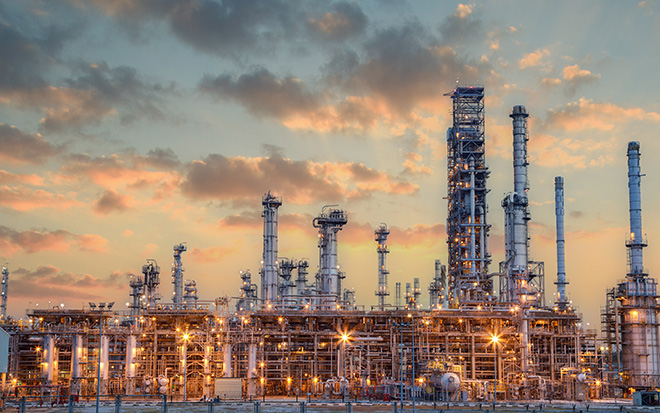 Oil and Gas Industrial zone, The equipment of oil refining, Close-up of industrial pipelines of an oil-refinery plant, Detail of oil pipeline with valves in large oil refinery