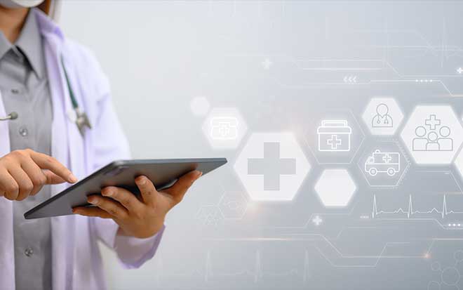 image of doctor holding an ipad
