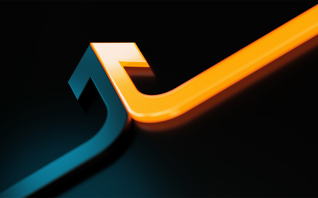 Blue and yellow arrows merging pointing upwards