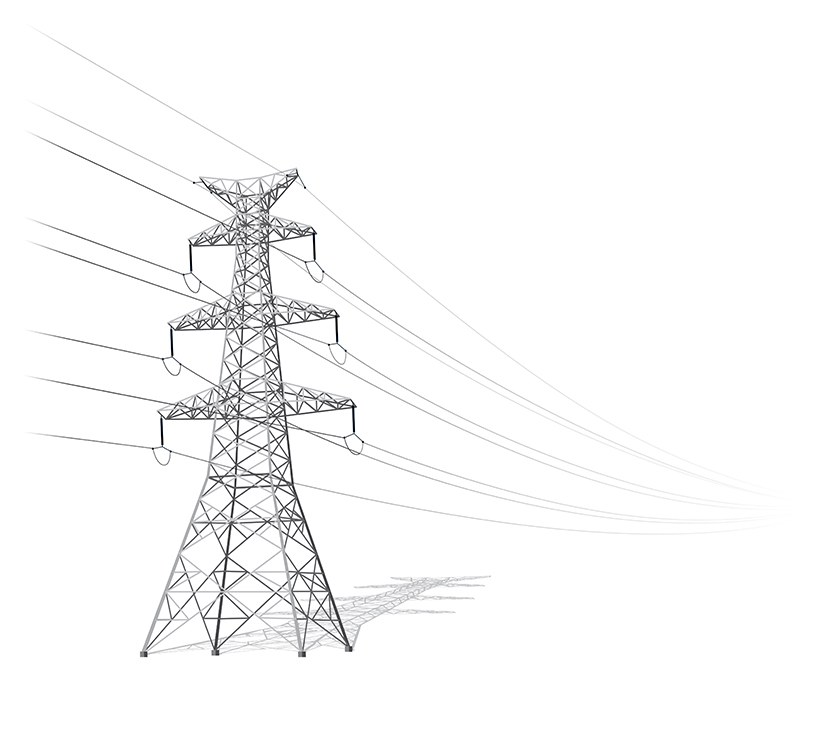 Black and white sketch of a large electrical tower