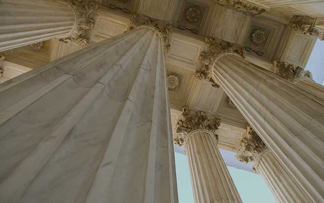 Grand neoclassical columns of the Supreme Court of the United States in Washington, D.C