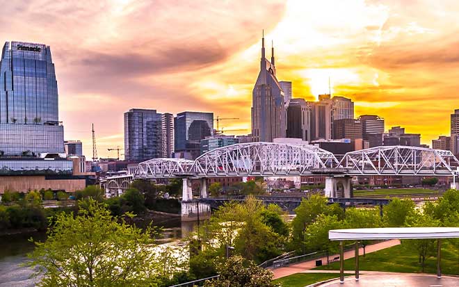 Photo of Nashville river city scape with bridge