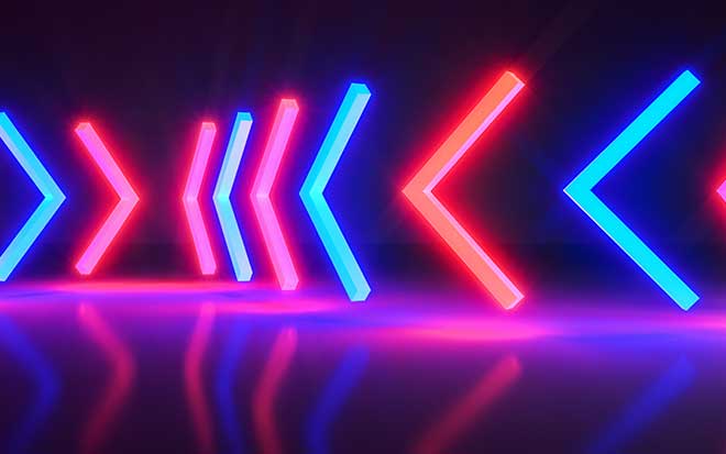 futuristic neon colored arrows (3d rendering)