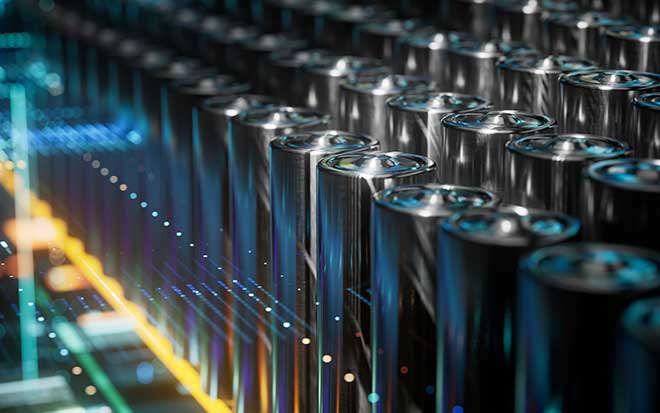 Lithium Solid State Battery for EV Electric Vehicle, new research and development batteries with solid electrolyte energy storage for automotive car industry, cathode - stock photo