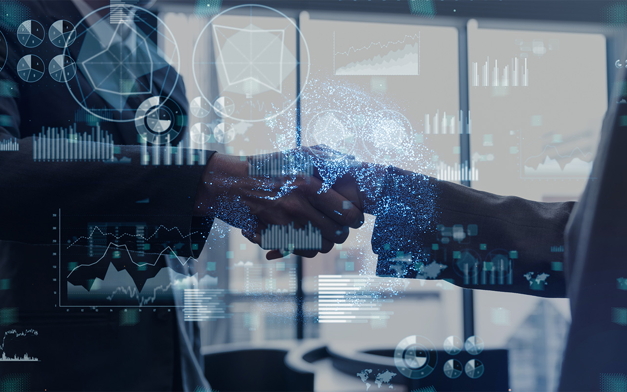 Image of business and technology concept, handshake
