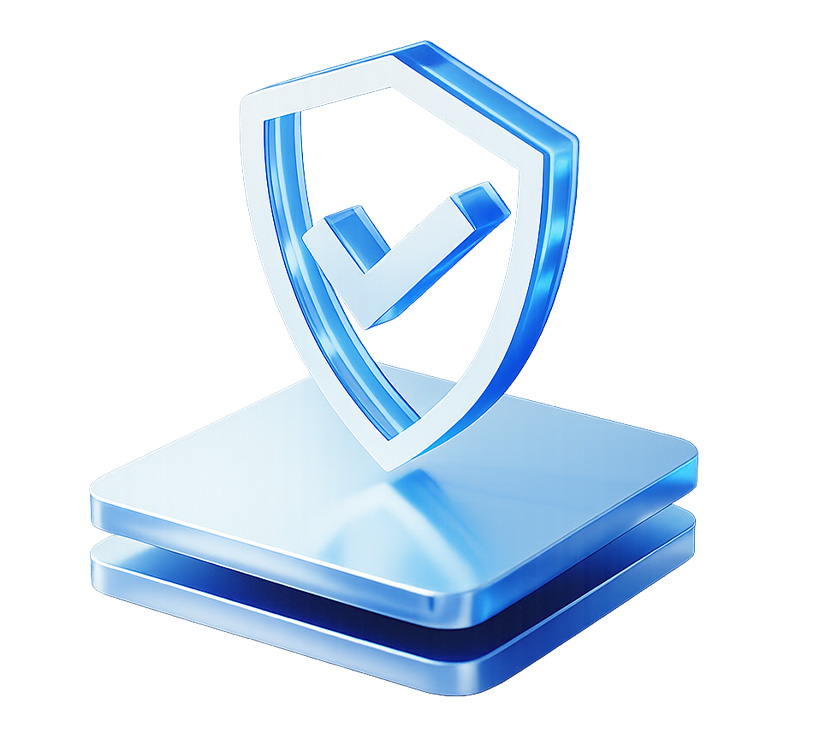 Blue shield with checkmark on platforms