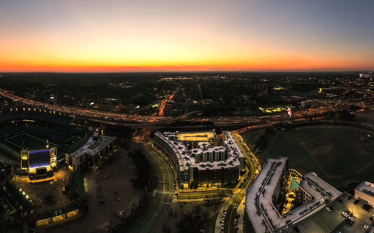 Aerial view of Atlanta at sunset