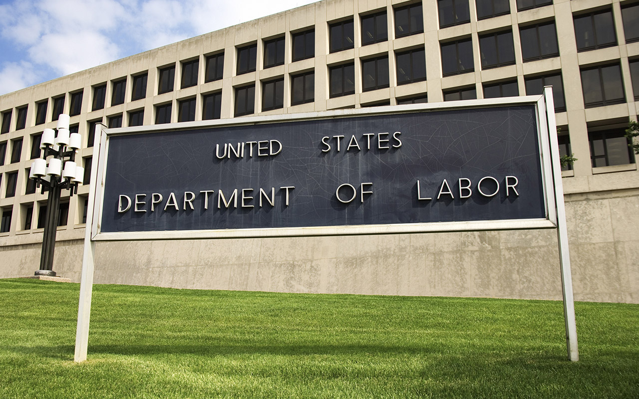 Image of a sign outside of the US Department of Labor Building
