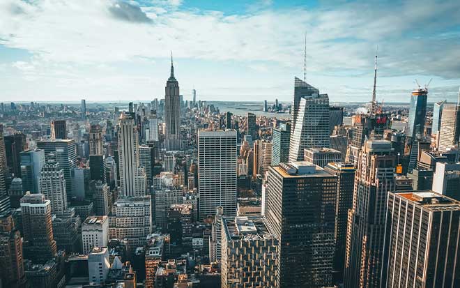 Photograph of New York City skyline and skyscrapers