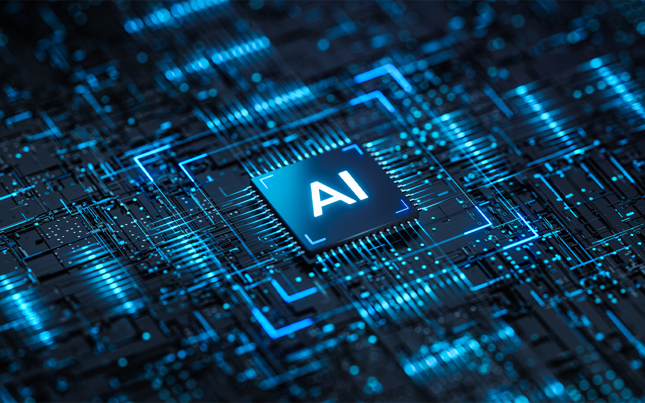 Artificial Intelligence Processor on Circuit Board - stock photo