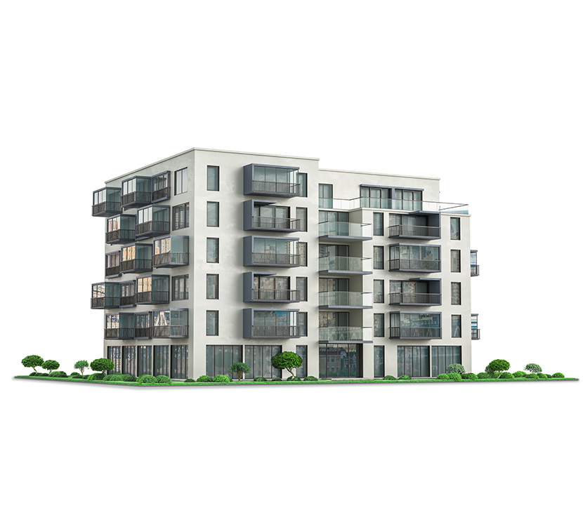 Modern residential building at the white background. 3d illustration