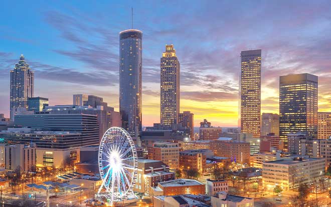 Atlanta skyline with ferris wheel