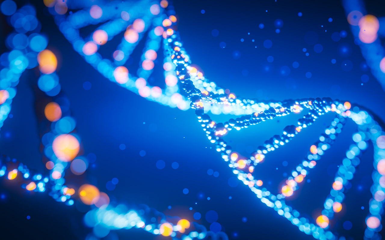 DNA digital. Study of gene structure of cell. - stock photo Molecule structure. Genetic engineering of the future. 3d illustration