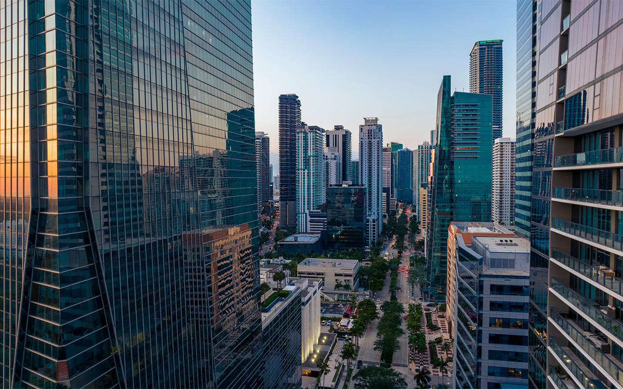 Image of Brickell Avenue at sunset