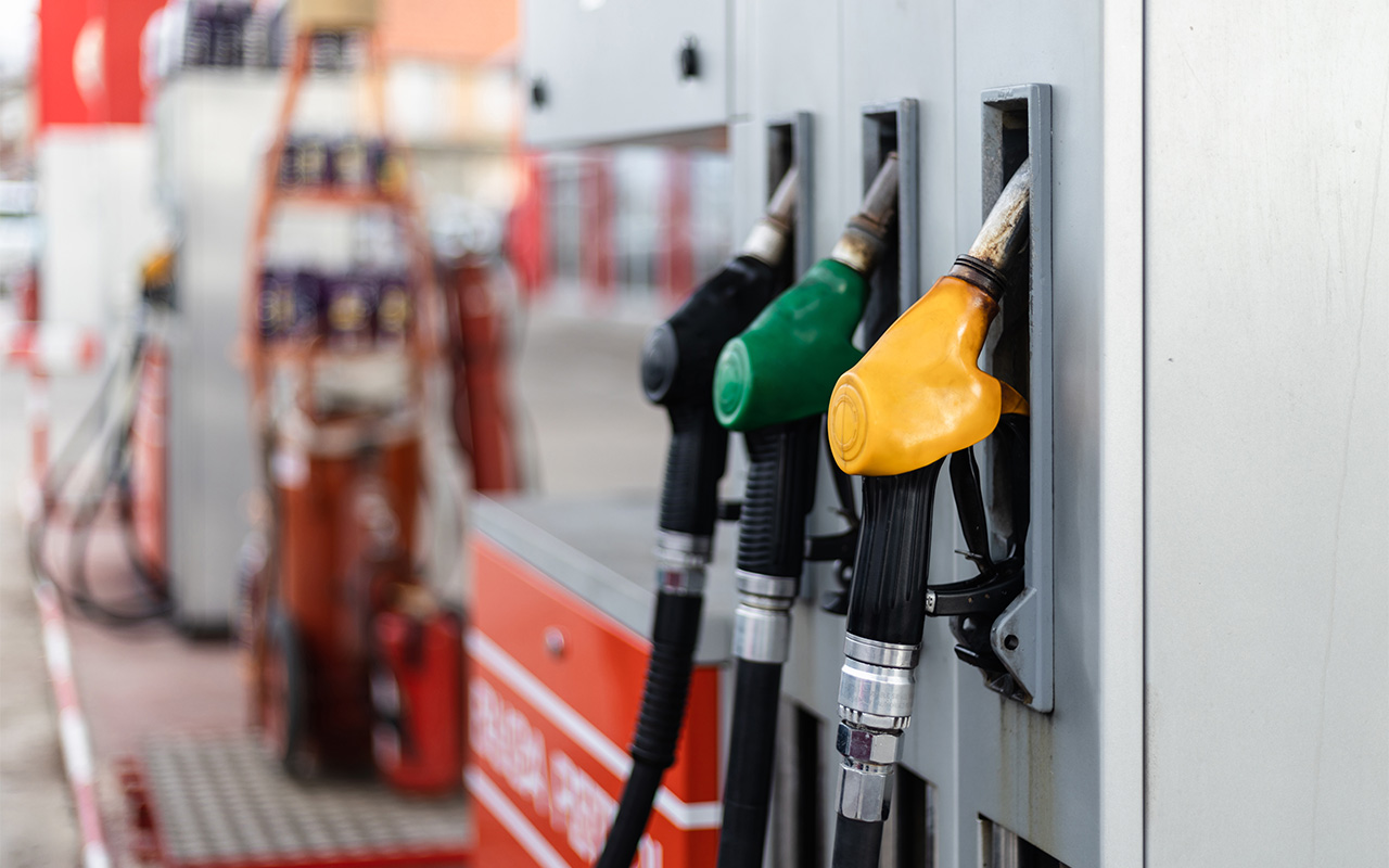 Gas station pumps.
