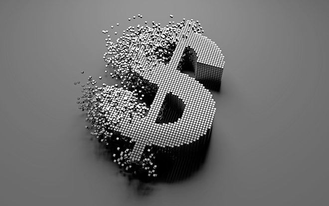 A Dollar sign building up from scratch