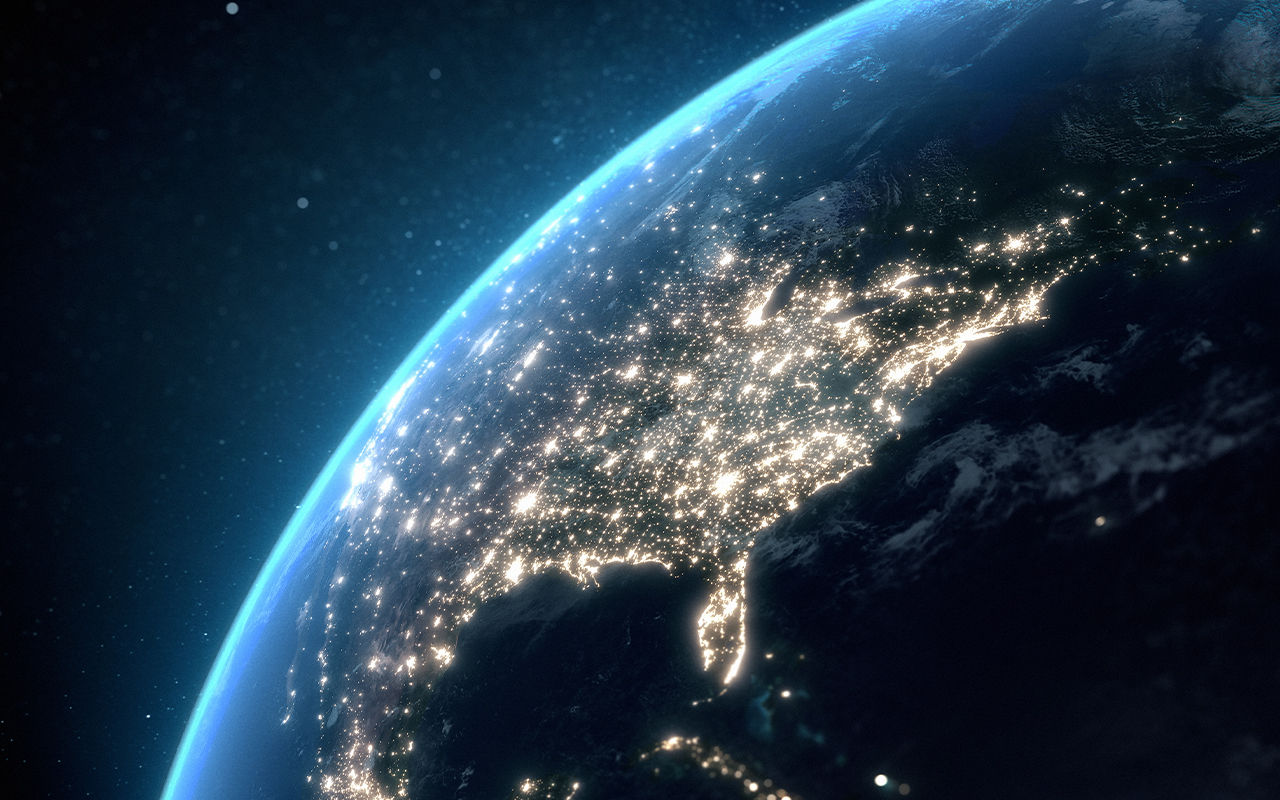 A photo of the earth from outer space, focused on the United States