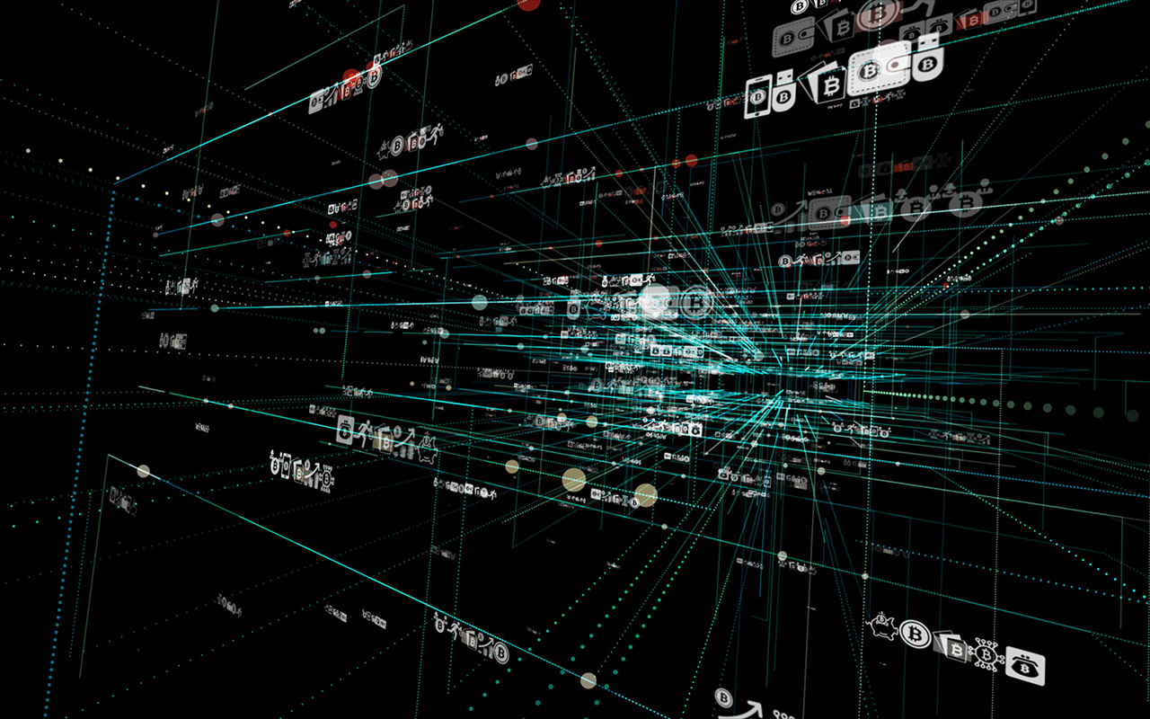 Abstract image featuring symbols for various cryptocurrency
