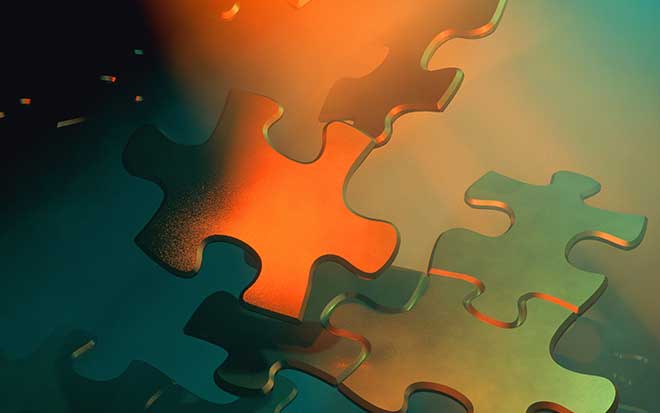 Jigsaw puzzle pieces floating