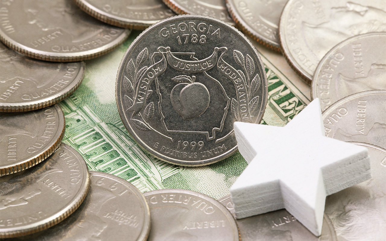 Georgia quarters with a white star