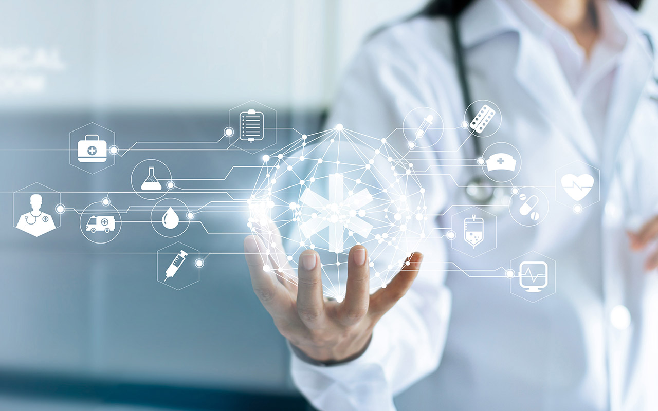 Image of a doctor holding digital images of patient related items