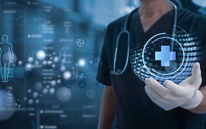 Image of healthcare professional holding healthcare icon