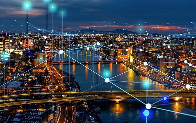 Abstract Neural Network Connection with Glowing Points and Data Lines