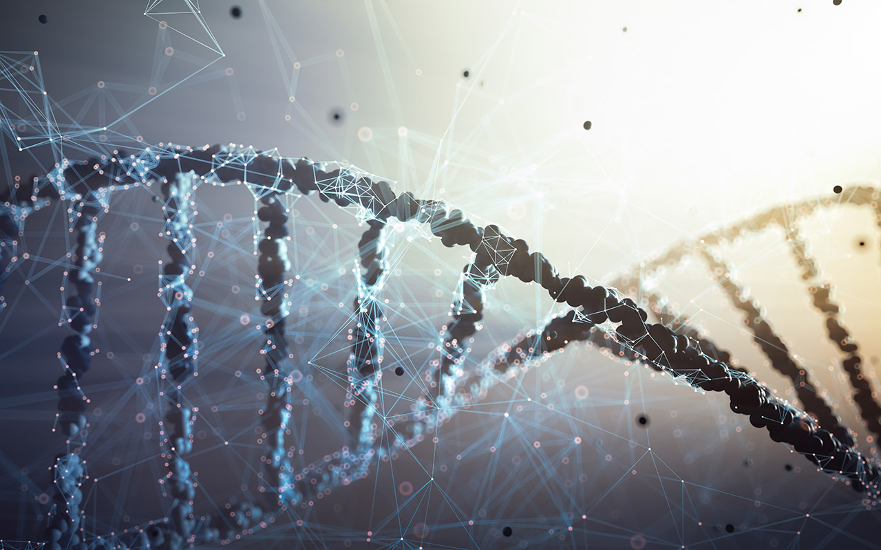 illustration of Biotechnology and molecular genetic engineering. 3D illustration of science and molecular technology.