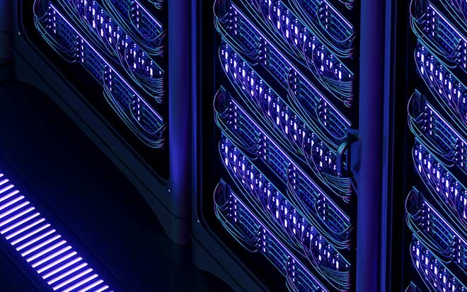 stacked row of computer servers