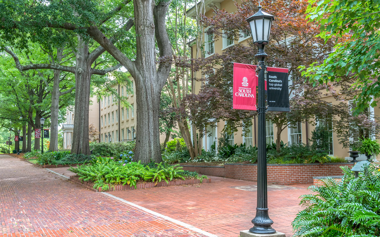 Campus Walkway and School Banner at University of South Carolina